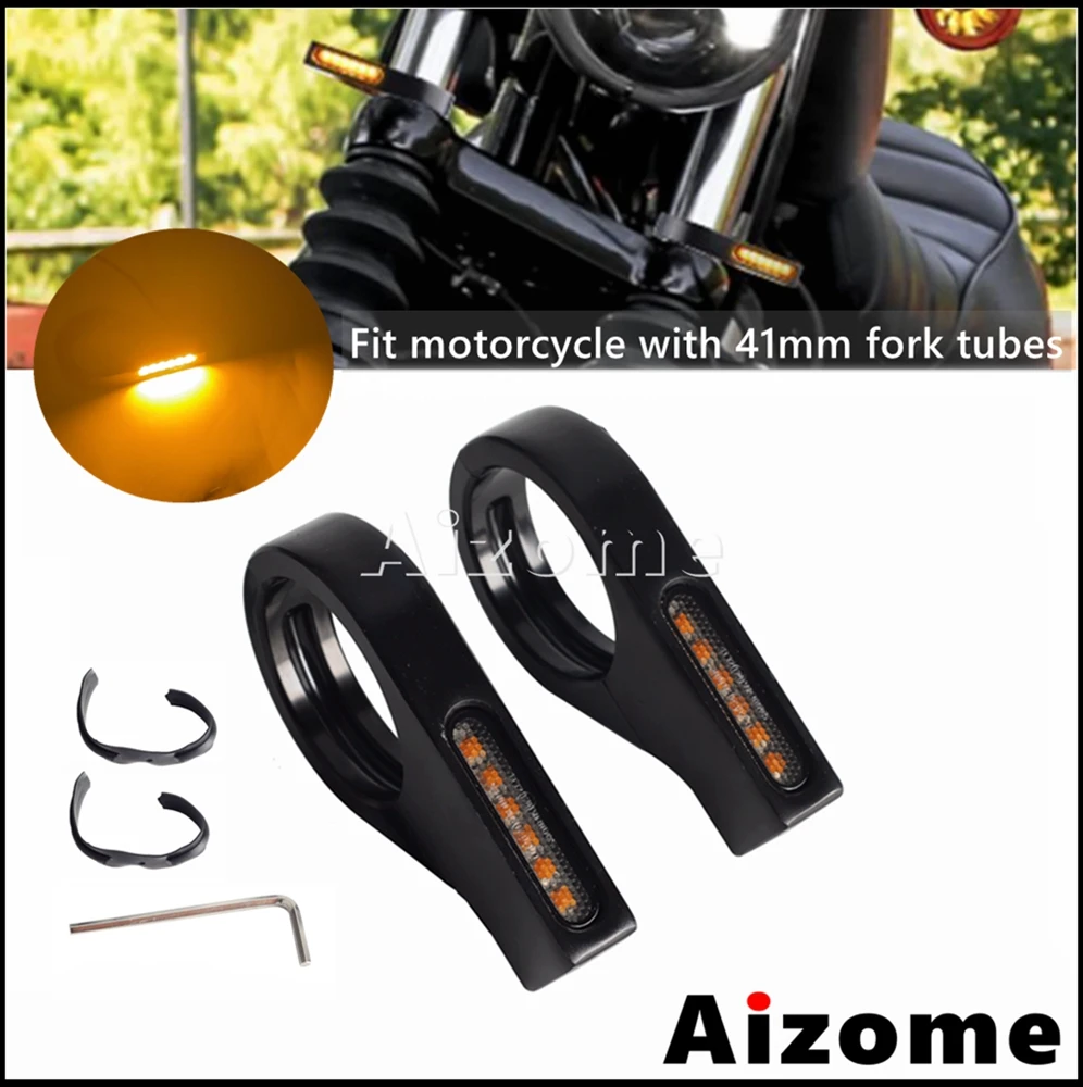 

Universal Motorcycle 41mm Fork Tube LED Turn Signals E24 Blinker Indicator Lamp For Harley Soprtster Softail Dyna Chopper Bobber