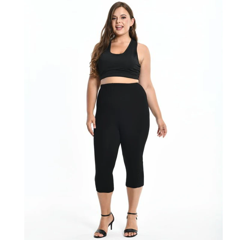 Leggings XS-7XL Leggings estivi donna 3/4 pantaloni corti Legging donna sottile taglia grande Stretch grigio nero bianco rosa 6XL 5XL 4XL 3XL