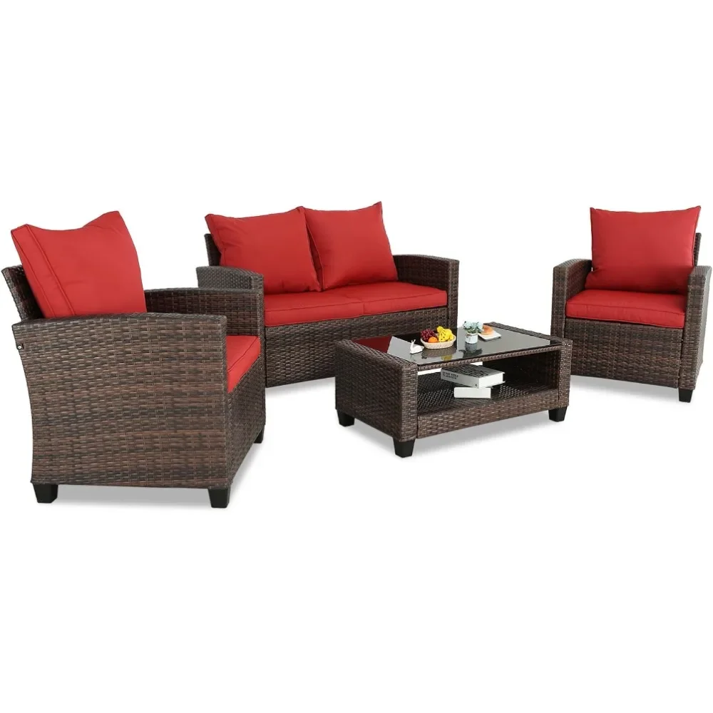 

Наборы мебели для патио из 4 предметов, входы для патио с крыльцом за кофейным столиком, у бассейна, террасы и двора (Z-красный, набор из 4), бесплатная доставка