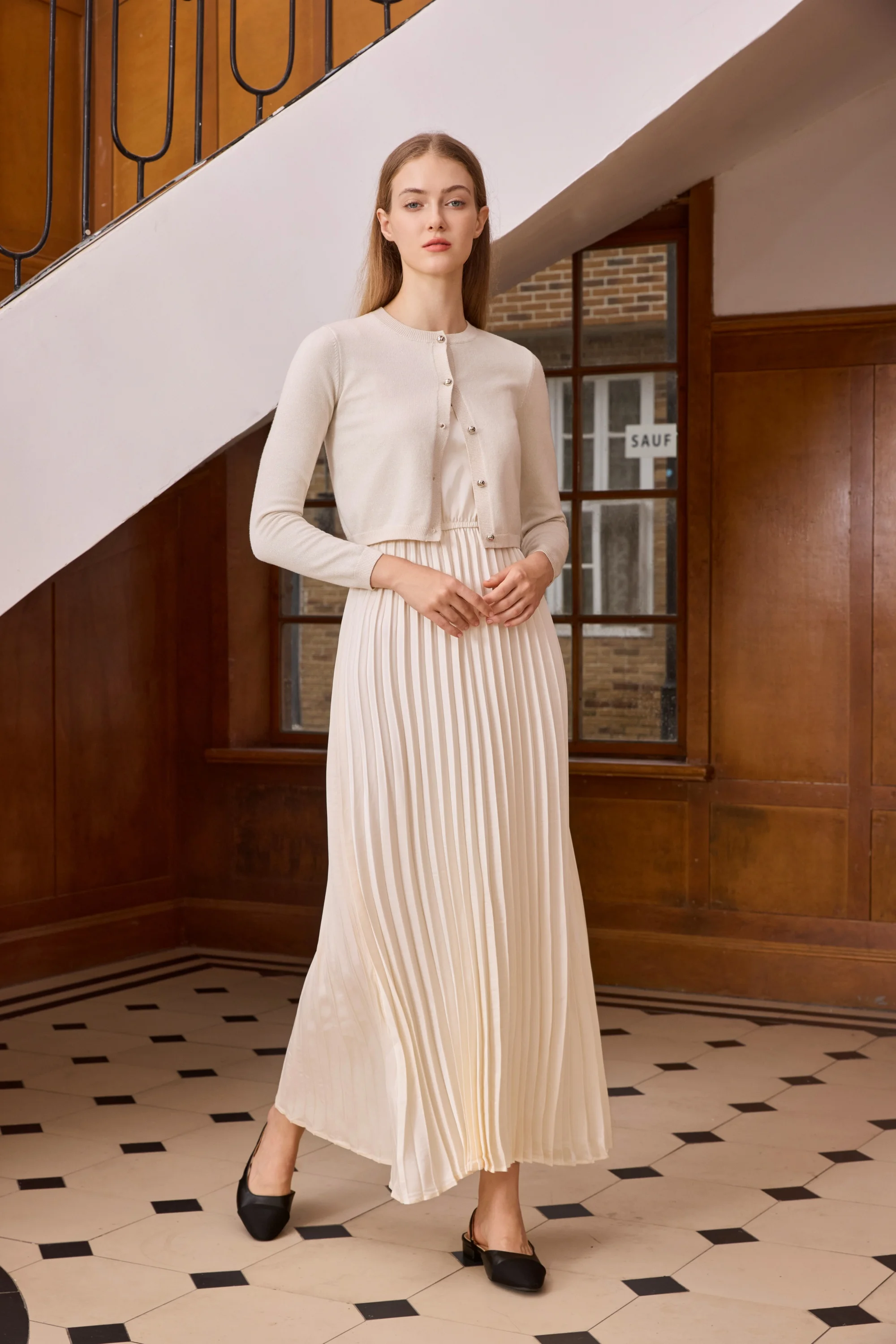 Elegant Womens Shine Cardigan  Pleated Slip Dress - Autumn Winter 2026 Collection