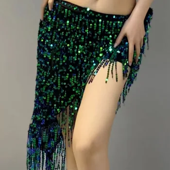 벨리 댄스 연습복 허리 체인 힙 스카프 랩 스커트, 스팽글 태슬, 사미 중공업 영감 의상