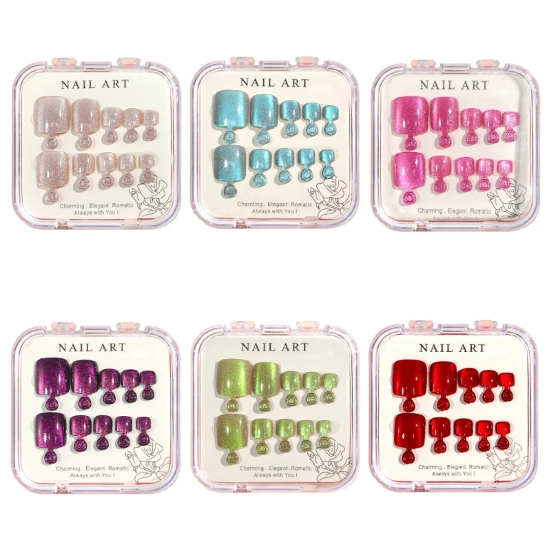 

Cat Eyes Press on Toe Nails Artificial Acrylic Fake Toenails Full Coverage Removable Wearable Toe Art Finished