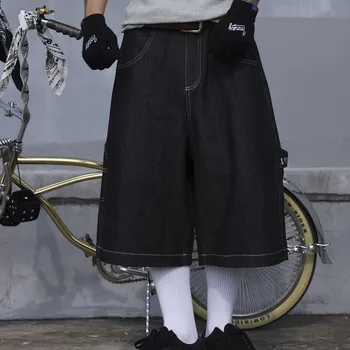 شارع العليا التطريز عادية فوق الركبة الصيف شورت جينز الرجال واسعة الساق فضفاض Y2K الدنيم قصيرة المتضخم خمس نقاط السراويل - Image 2