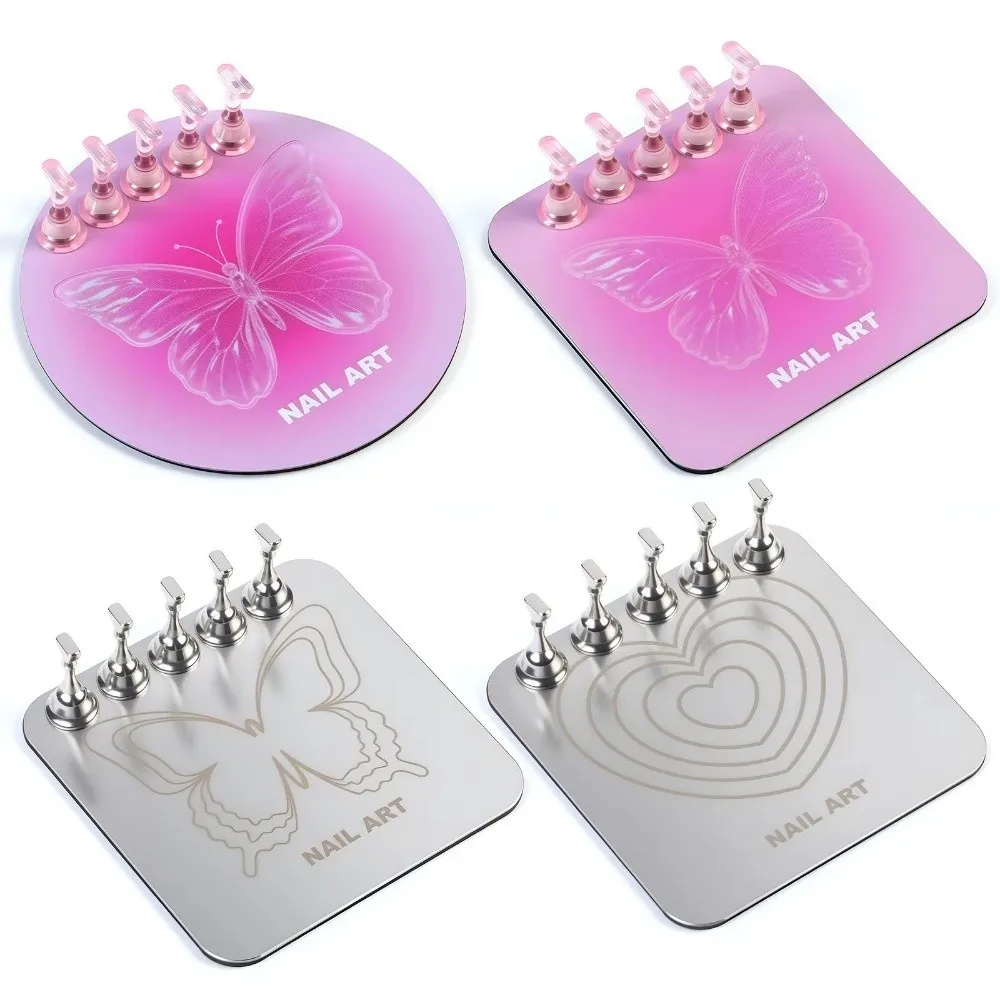 New Acrylic Nail Holder Alloy Stand Heart Nail Art Practice Holder 2In1 Mixing Color Drawing Pallet Nail Supplies
