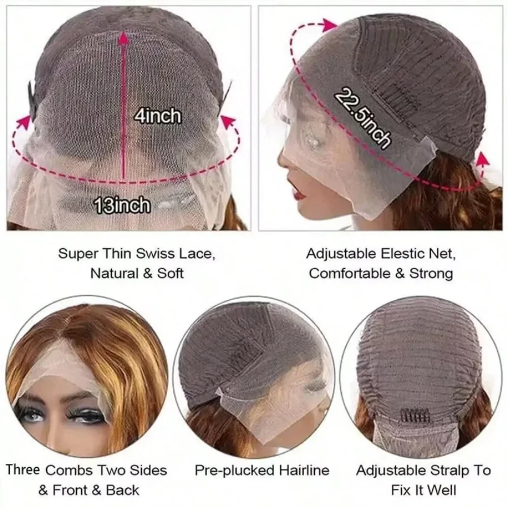 Highlight Ombre 13x4 5x5 Lace Front Wig 30 34 Inch Human Hair Wigs Honey Blonde Colored Water Deep Wave Frontal Wigs For Women 4