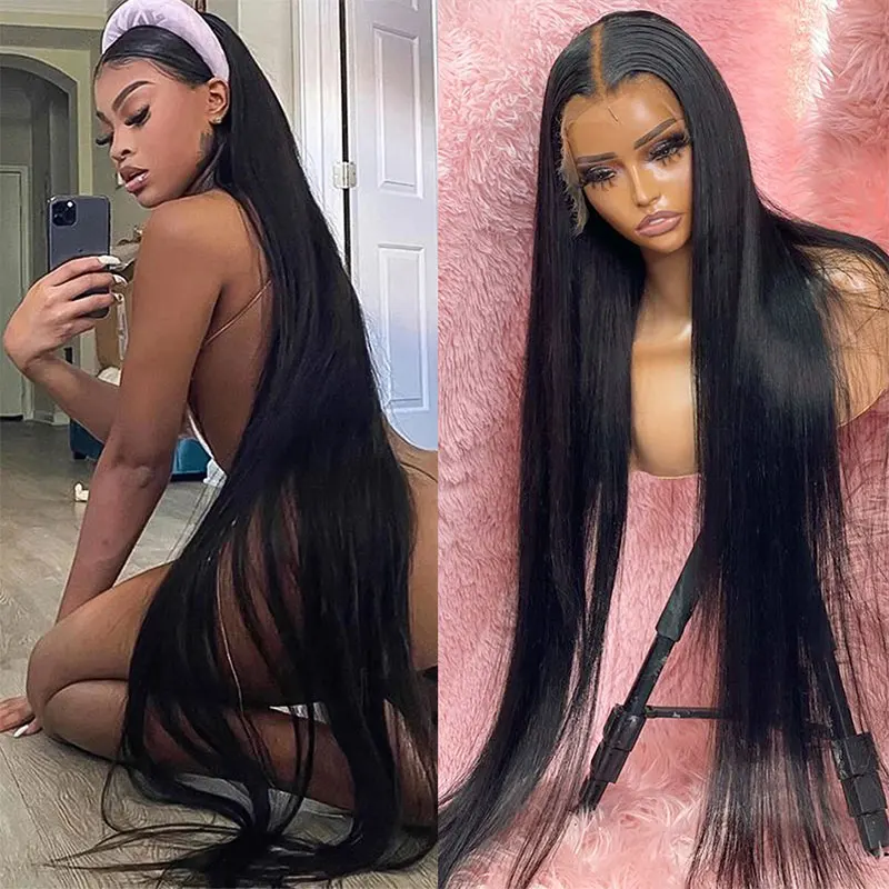 30 40 Inches Bone Straight HD Lace Front Human Hair Wigs For Women Pre Plucked 13x6 Lace Frontal Wigs 360 Brazilian Closure