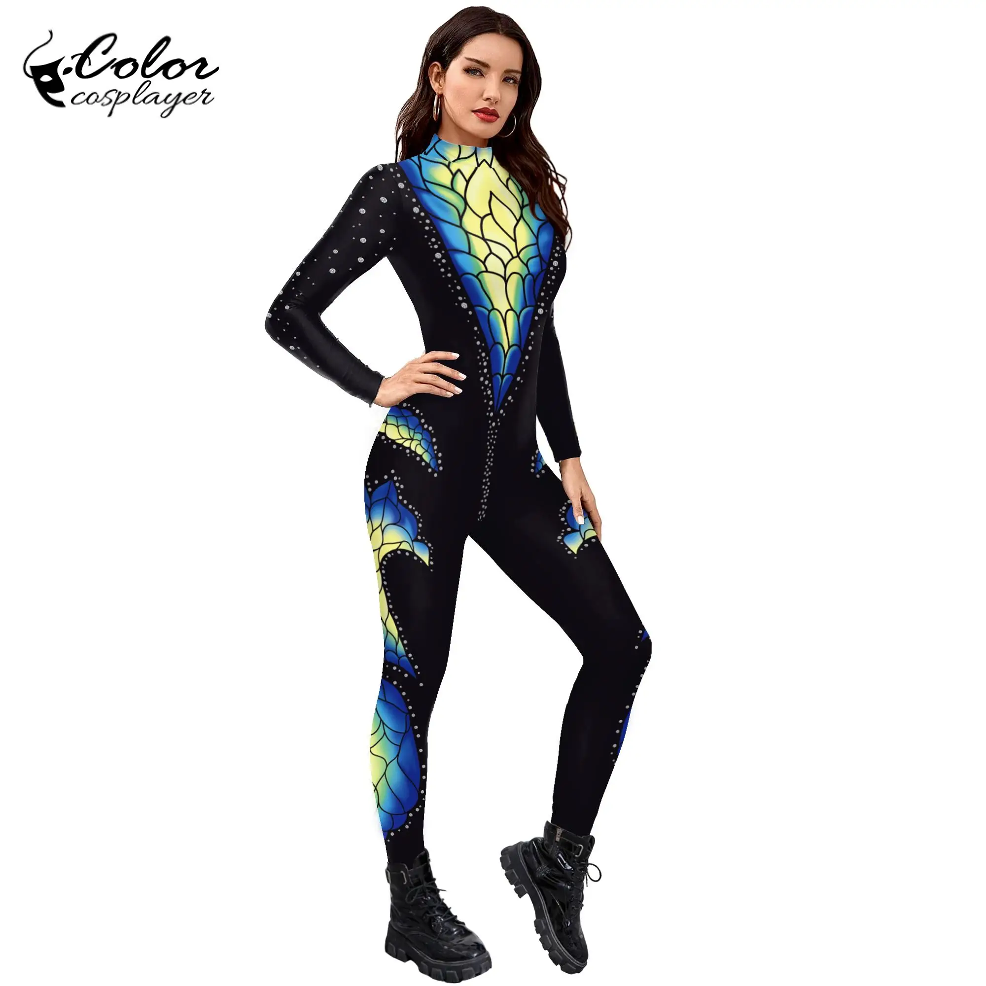 Cosplayer Butterfly Jumpsuit Halloween Cosplay Costume Animal Bodysuit Full Sleeve Party Slim Catsuit Women Zentai Suit