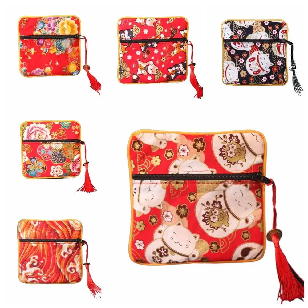 Cloth Chinese Style Coin Pouch Maneki Neko Copper Cash Pendant Jewelry Storage Bag Jewelry Organizer Necklaces Case Cloth Wallet