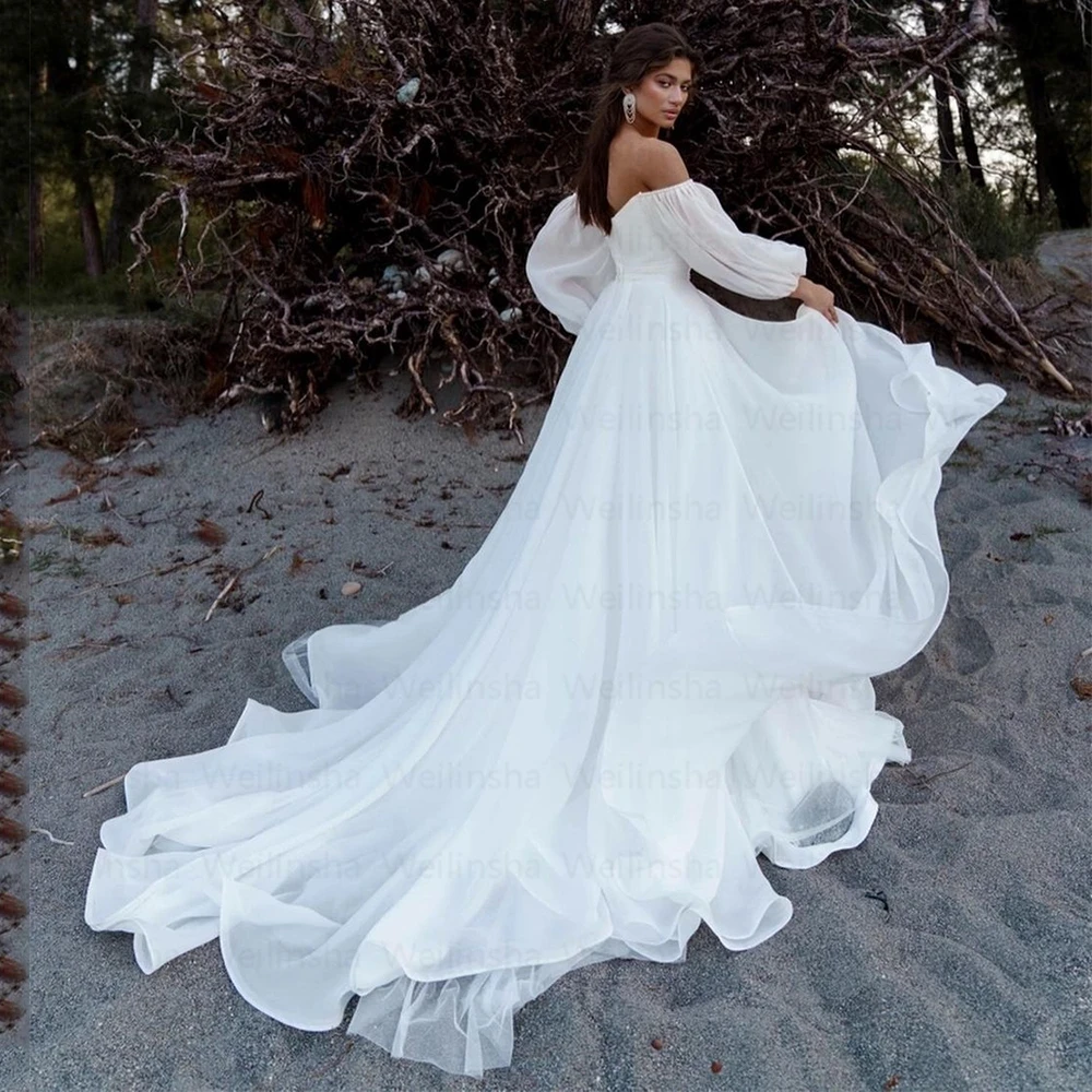 

Weilinsha Charming Soft Chiffon Wedding Dresses Sweetheart High Slit Chapel Train White Bridal Gowns Hot Sale Robe De Mariée