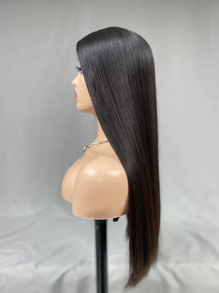 trendy women's wigs natural hair straight style natural black color silk top cap invisible hairline full hair ends jewish wigs