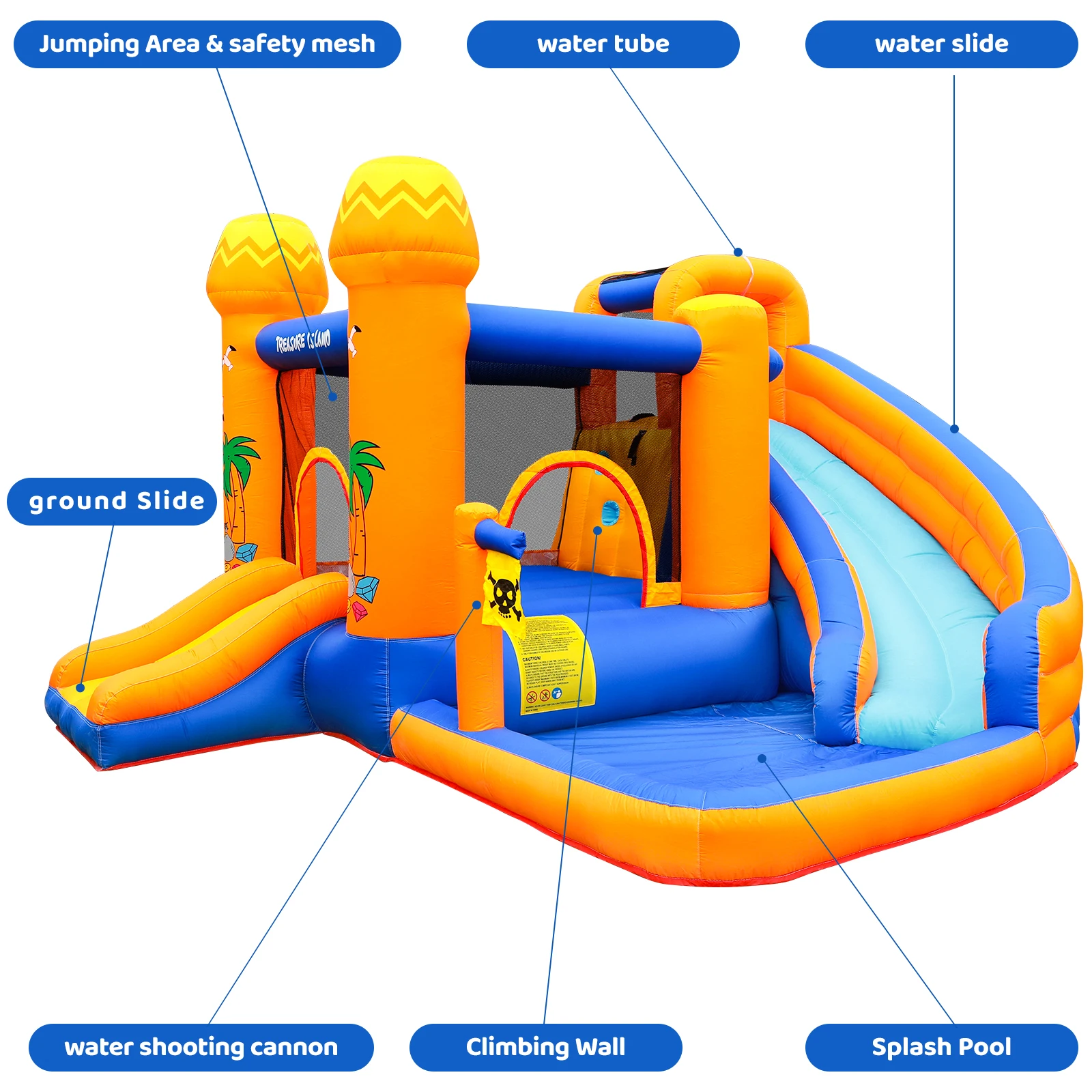 AOOU Kids Inflatable Bounce House w/450W Blower Kid Bouncer & Water Slide 2 in 1 Outdoor Bouncy Castle Water Park