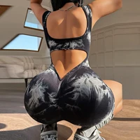 Women Tie Dye Jumpsuits Shorts Sleeveless Striped Workout Yoga Pants Leggins Scrunch Sports Fitness Athletic Tights  Rompers - Image 4