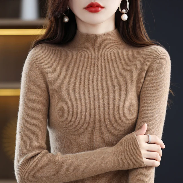 Naiste 100% meriinovillast tihedalt kootud madala kaelusega sviiter, 11 värvi 5