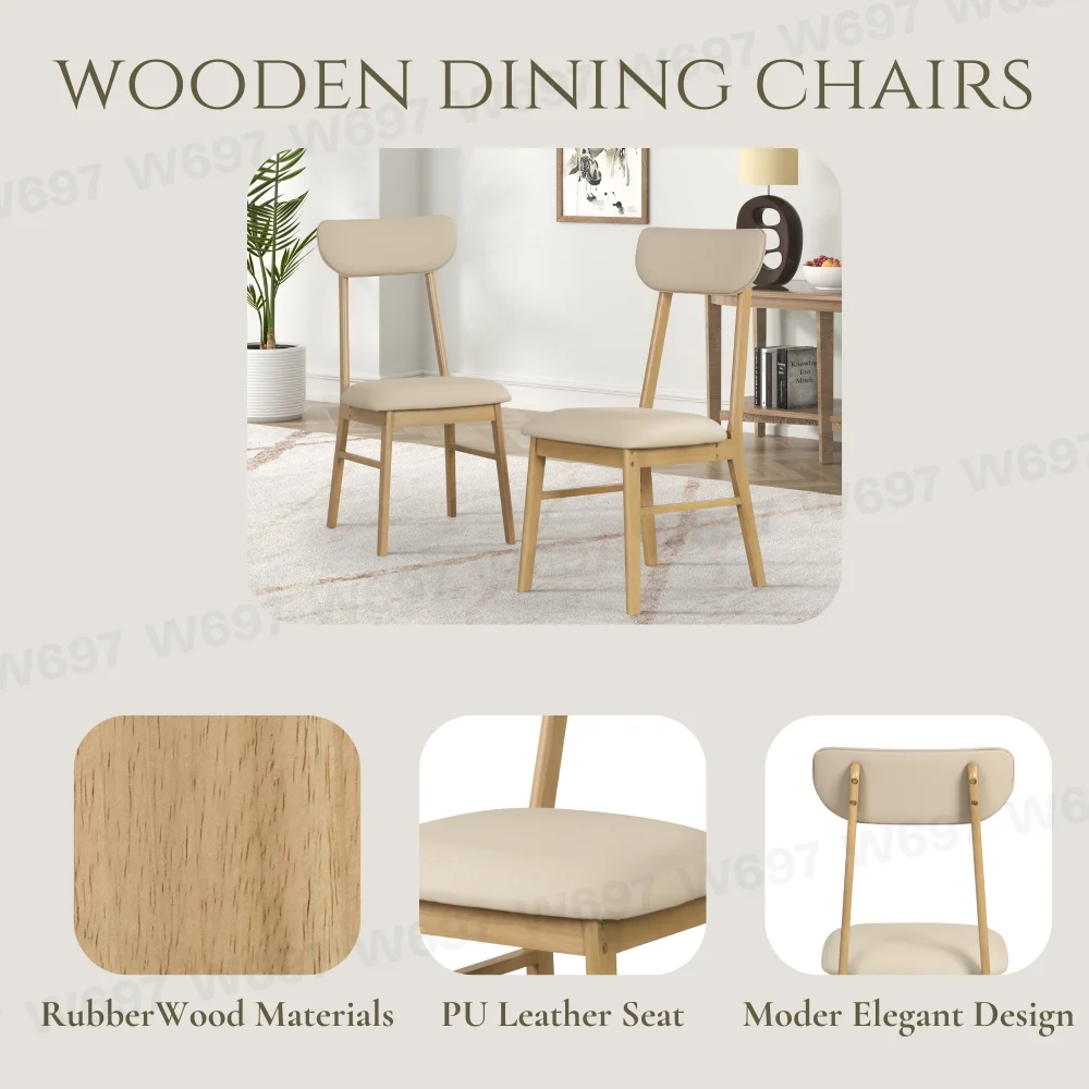 6-piece Dining Table Set, One Table One Bench and Four Chairs, High Gloss White Tabletop With Light Oak Color 4