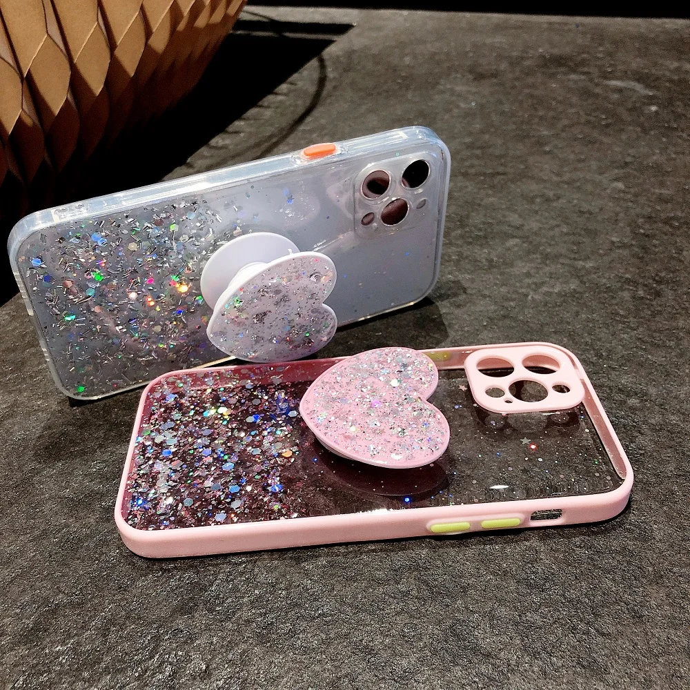 Case for iPhone 11 13 12 Pro Max Mini Case for iPhone 7 8 6 6S Plus XR X XS Max Cases Glitter Sequins Silicon Cover Phone Holder