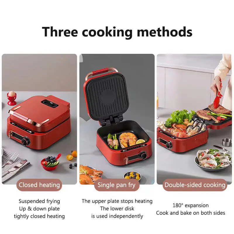 JIQI Household Baking Pan Electric Skillet Double-Sided Heating Pizza Pie Cooking Machine Crepe Pancake Maker BBQ Griddle 220V 6