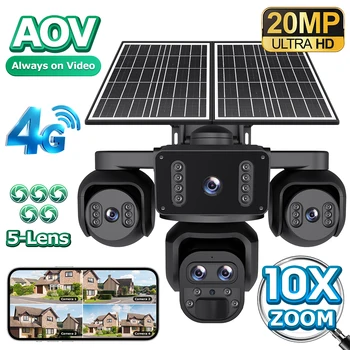 SHIWOJIA 20MP 10X ZOOM Camara Solar 4G SIM 5 Lens 4 Screens Security Protection 360° Auto Tracking Home Surveillance systems 1