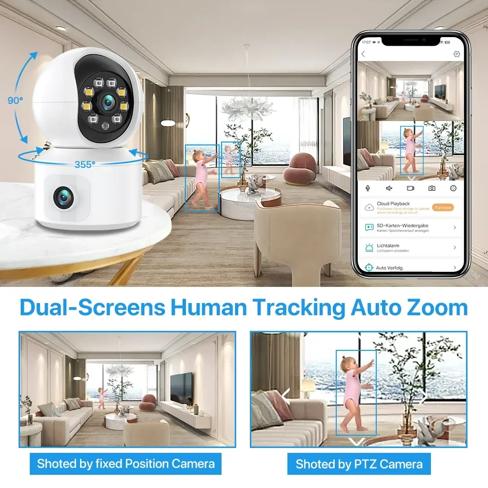6MP WiFi IP Camera Dual Lens Dual Screen Baby Monitor Home Security Camera PTZ Auto Tracking CCTV Video Surveillance iCsee 3 6MP WiFi IP Camera Dual Lens Dual Screen Baby Monitor Home Security Camera PTZ Auto Tracking CCTV Video Surveillance iCsee 3