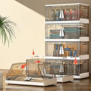 더블 문짝 모바일 접이식 거실 상자, 초대형 85L, 화이트 멀티 컬러, 1 개