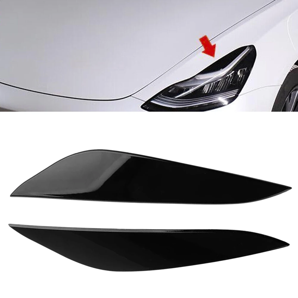 Car Headlight Lamp Eyebrow Trim Headlight Cover Trim Gloss Black/Carbon Fiber For 2017 - 2021 Tesla Model 3