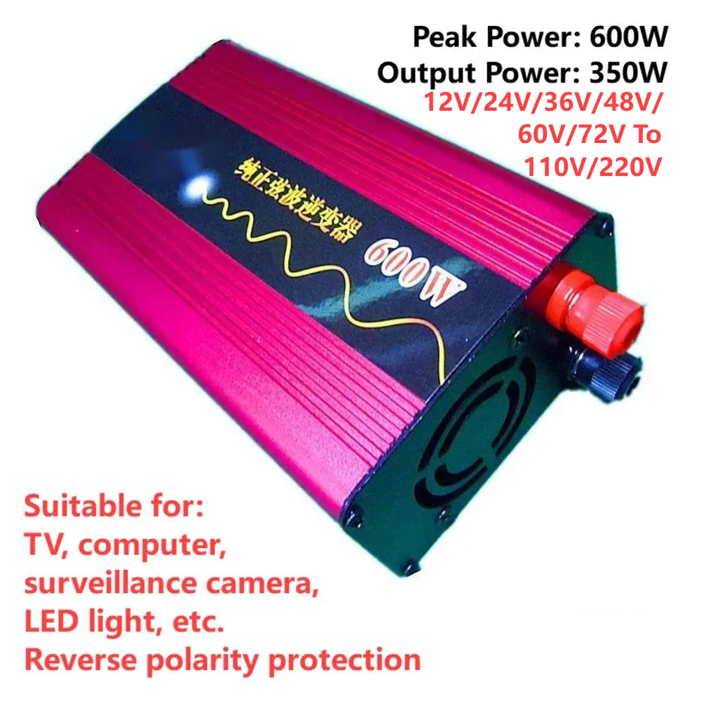 อินเวอร์เตอร์คลื่นไซน์บริสุทธิ์ 350W DC 12V 24V 36V 48V 60V 72V เป็น 220V 110V สำหรับใช้งานกลางแจ้งและในบ้าน ตัวแปลงไฟแบบเพิ่มแรงดัน 1