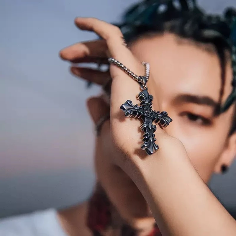 Stainless Steel Jewelry Set Men Unisex Vintage Cross Pendant Necklace Bracelet Sets Punk Streetwear
