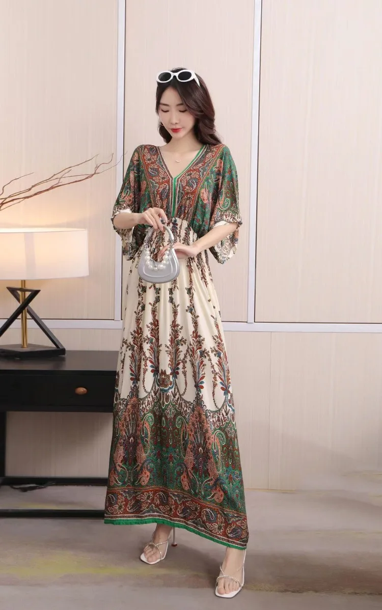 Women Dress Summer 2024 Maxi Long Print Indian Bohemian Clothing New in Dresses Vintage Korean Style Fashion Robe Ropa De Mujer
