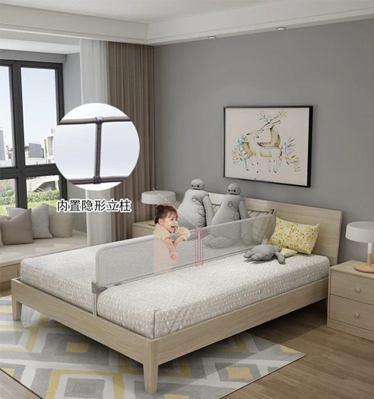 Griglia Di Protezione Per Letto 180 Cm - Regolabile In Altezza - Anti Caduta Per Bambini - Grigio - Foto 1