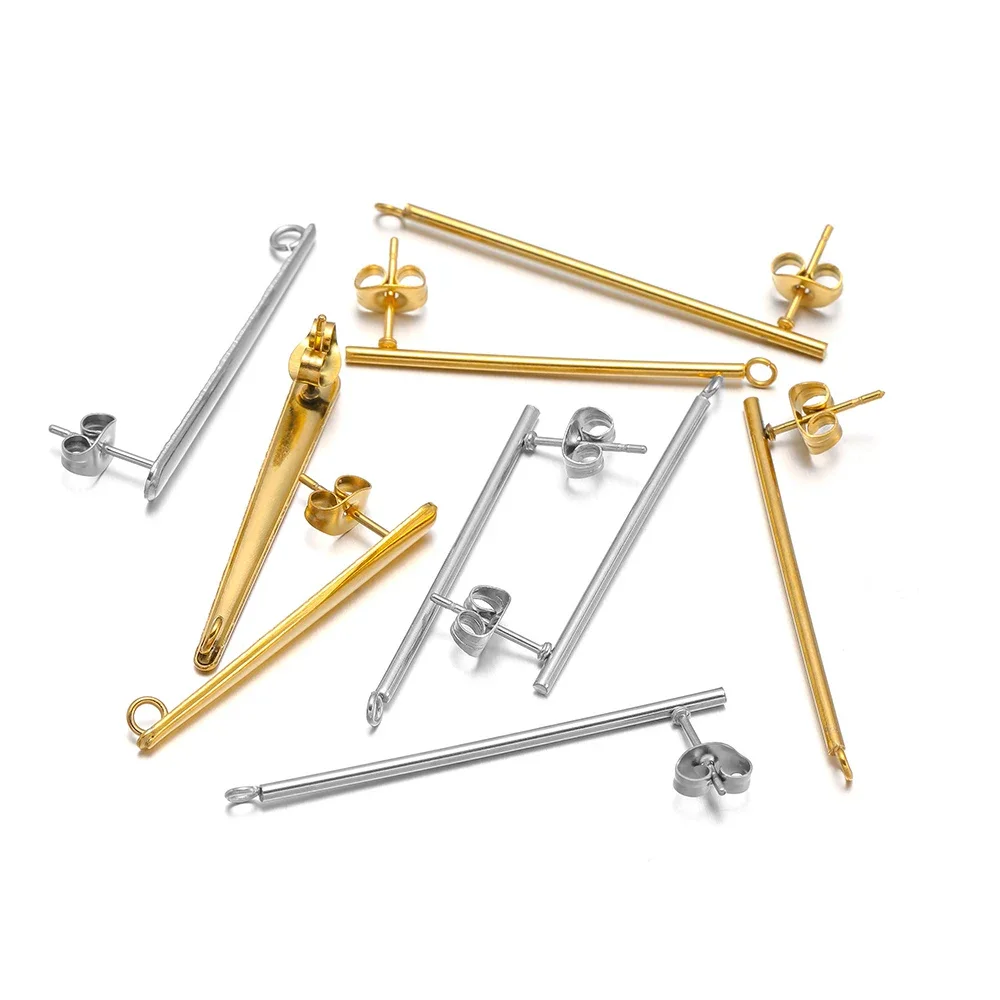40 Pendientes Medios Redondos 10mm Acero Inoxidable – Dorado Y Plateado (Poste 0.8mm) Para Joyería DIY