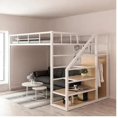 

Iron work elevated bed under the empty single upper layer double layer small family space saving attic bunk apartment high and l