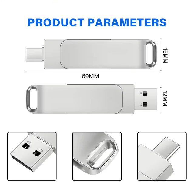 Large Capacity USB Flash Drive 16TB Type-C Interface High Speed Memoria USB Pendrive 8TB 4TB Silvery External Storage U Disk 2TB 2