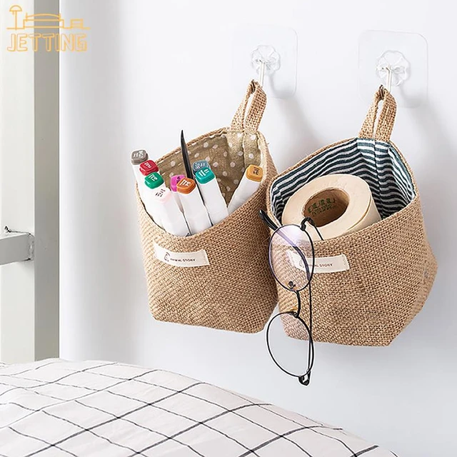 Sac de rangement en coton et lin jute, panier de rangement de