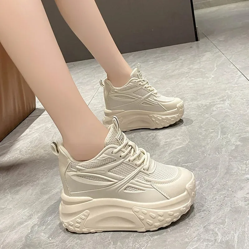 Women Shoes Casual Sneakers Women Sneakers Hollow High Heels 10cm Sneakers Chunky Casual Autumn Spring Platform Wedge High Fashion Breathable Women Summer Shoes