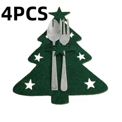 Festive Christmas Cutlery Holder Set - 4-Piece Non-Woven Elk and Tree Design (Green 4pcs)