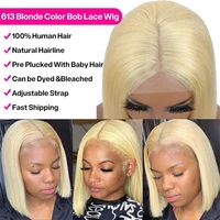 Perruque Bob Courte Lace Front 13x4 Transparente en Cheveux Humains Lisses 613 Couleur Blond Miel Brésilien 4