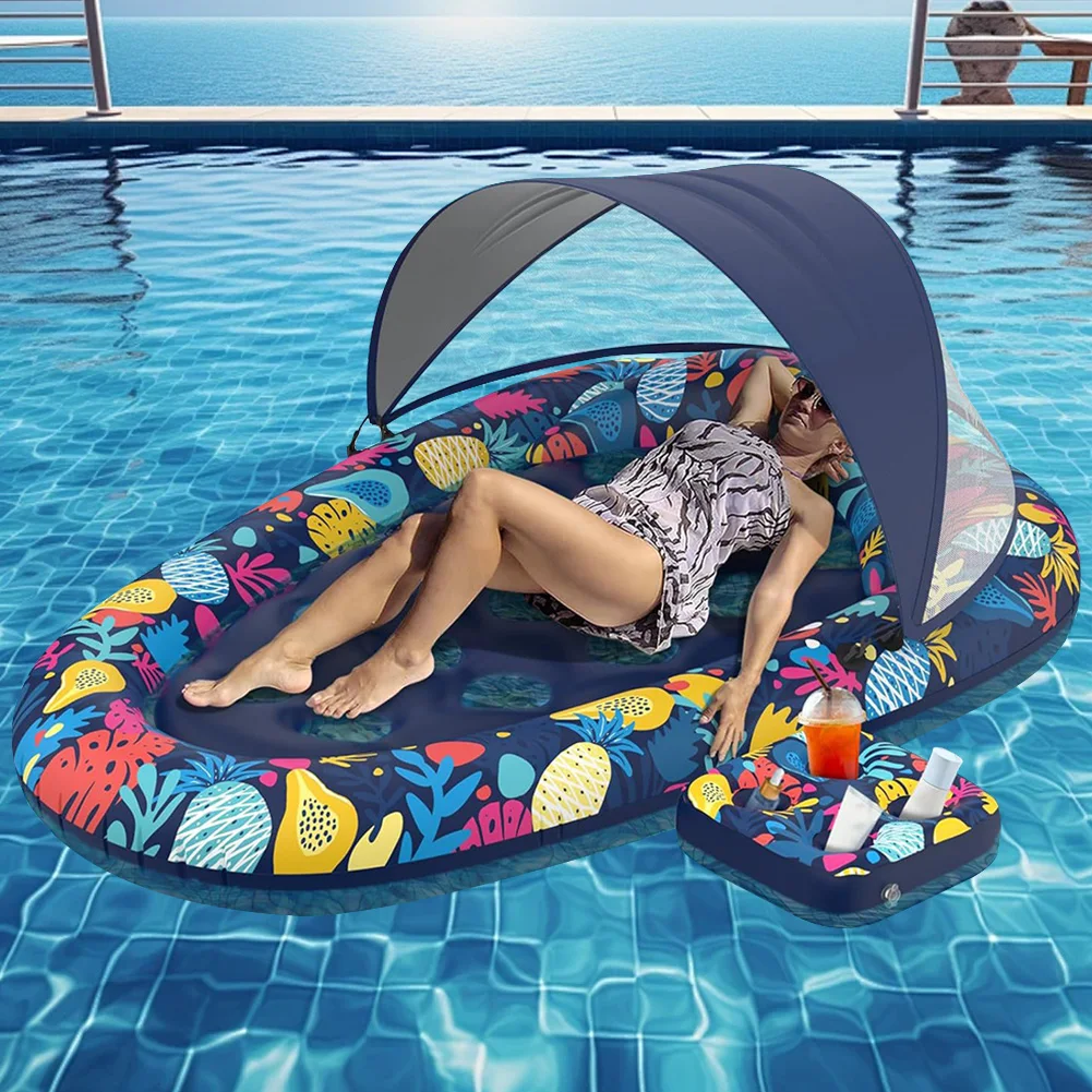 Pool Floats Adult With Solar Lights - Inflatable Pool Float Chair With Cup & Phone Holder For Pool, Lake, Beach