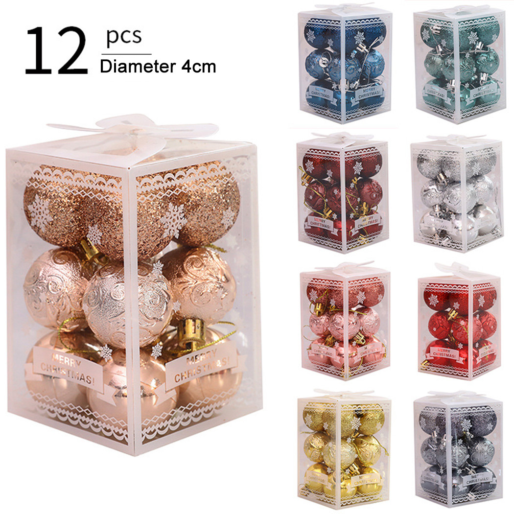 12PCS 4cm Christmas Ball Xmas Tree Balls Hanging Pendant Decoration Plastic Home Party New Year Accessories Ornament Decorations