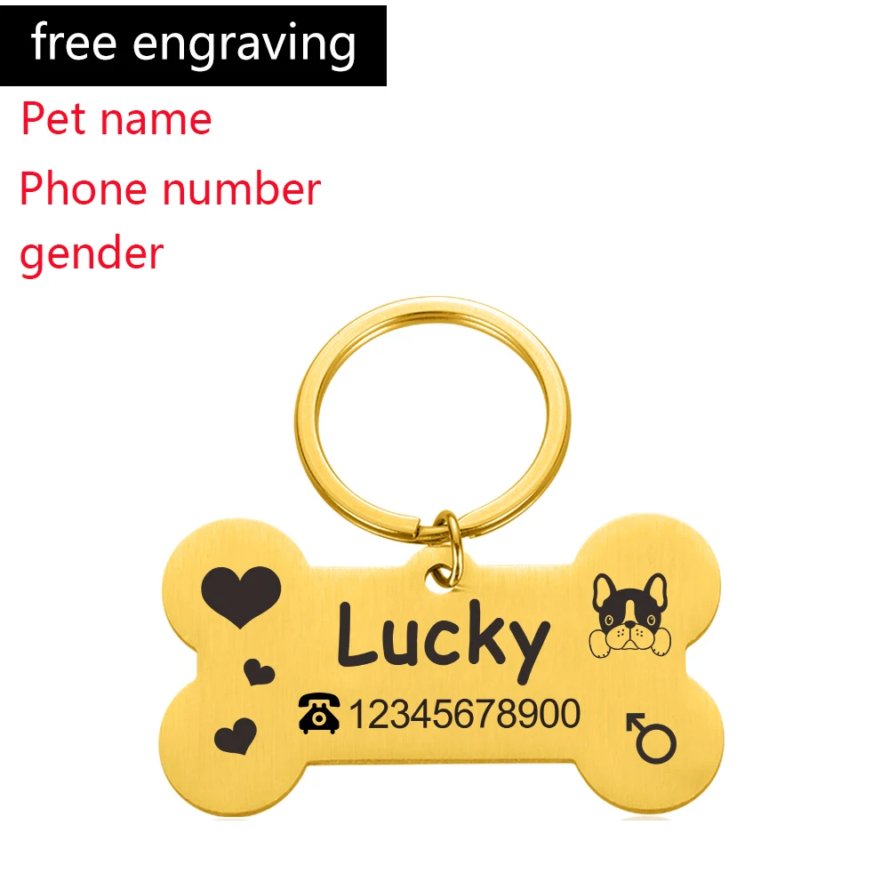 Free Engraving Dog ID Tags Personalized Pet Name Tel Gender Anti-lost Nameplate Pendant Customized Dogs Pets Collar Accessories 