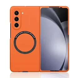 Ultra - Thin Magsafe - Compatible Case with Magnetic Skin Feel and Wireless Charging - Samsung Z Fold 5 (Orange)