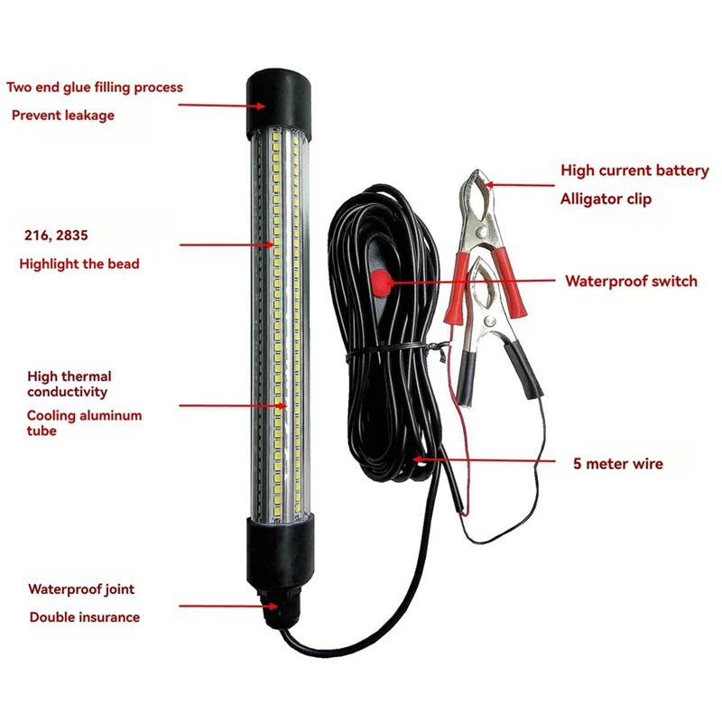 A76K 12V 24V 낚시 조명 20W 고출력 LED 수중 낚시 조명 IP68 방수 바다 낚시 조명 블루 라이트