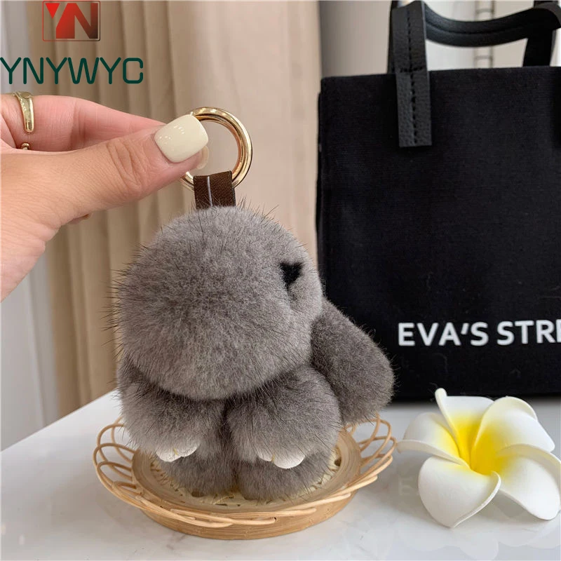 Cute Long Ear Bunny Keychain Real Mink Fur Rabbit Doll Pendant Toys Keyring Handbag Charm Ornament Pompom Plush Jewelry Gifts