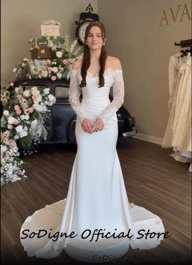 SoDigne Mermaid Satin/Lace Wedding Dresses Off Shoulder Long Sleeves Bridal Dress 2026 Bride Gown vestidos de novia Customized 12 Sa8656245da774e2d8ef3e42d424ac06b8