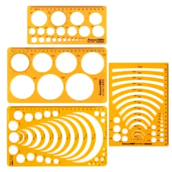 4-piece set of plastic orange disc radius arc main engraving circular geometric figure measuring template drawing ruler