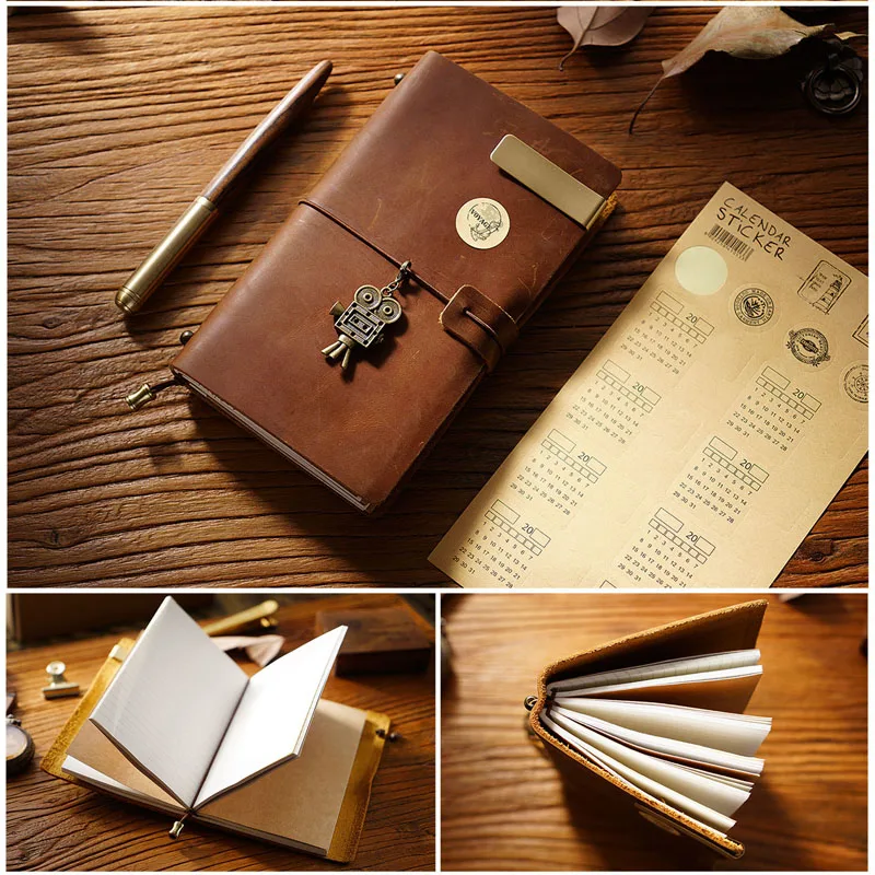 Fromthonic in pelle TN Notebook da viaggio manuale diario primo strato diario in pelle bovina manuale note Notebook a fogli mobili fatto a mano - immagine 4