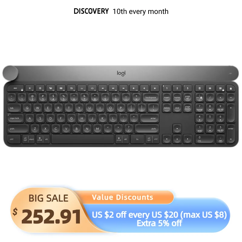Logitech Clavier Sans Fil Artisanal, Gris Foncé, Bouton De Commande Intelligent, Bluetooth