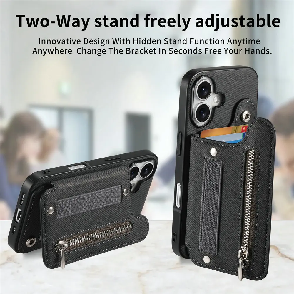 Luxury RFID Card Leather Wallet Case with Elastic Strap