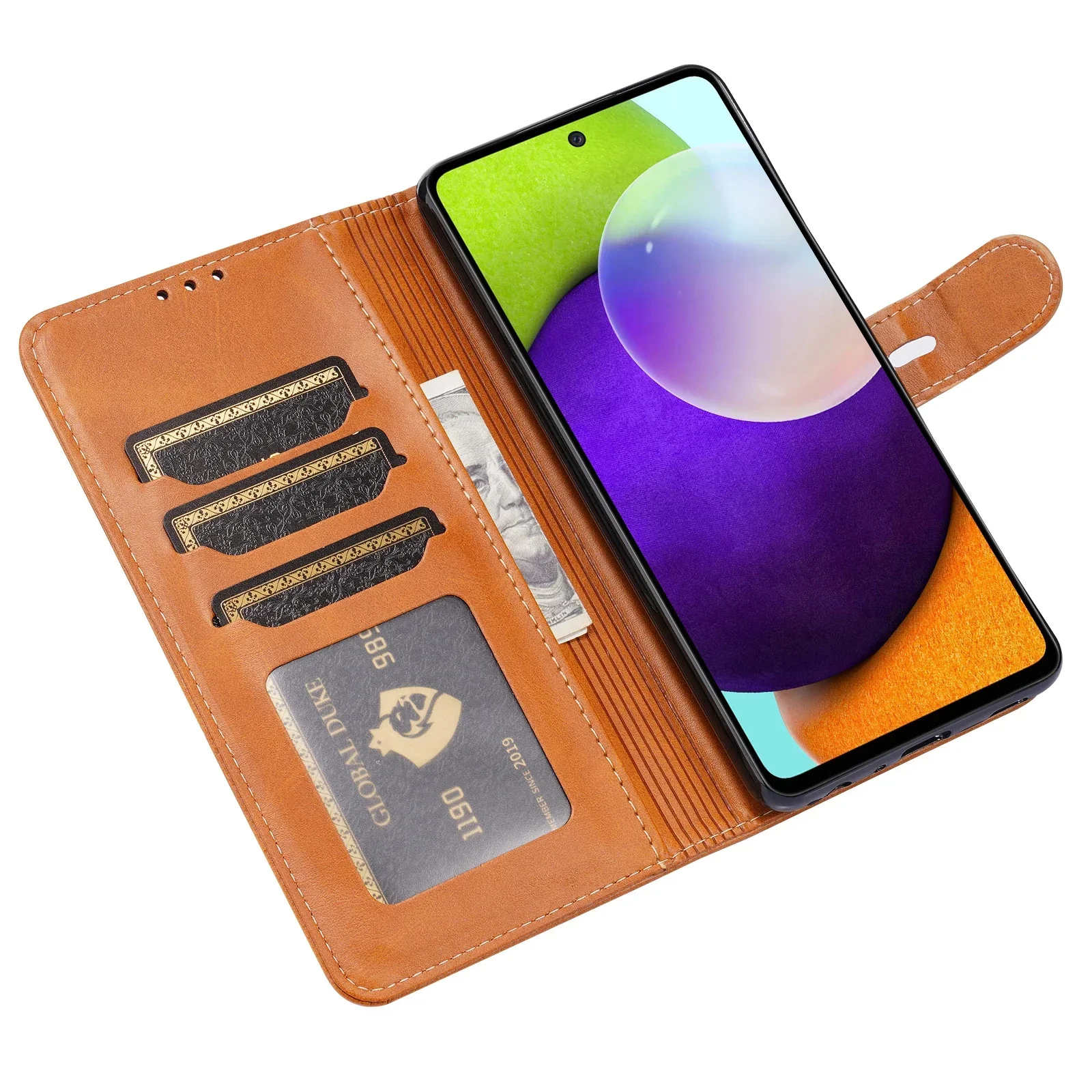 Cat-Themed Leather Flip Wallet Case with Book Stand and Card Slots