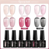 MEET ACROSS 6Pcs/Set Jelly Nude Pink Black Quick Extension Gel Nail Polish Transparent Finger Prolong Construction Nail Art Gel 1