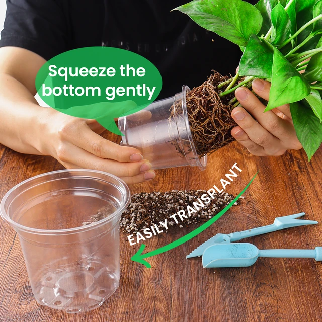 36 paquets de Pots de pépinière transparents renforcés de 6.7/5/4/3.5 pouces avec trou de Drainage, paquet de variété Transparent, semis de pots de plantes en plastique 5