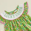 Newborn Infant Baby Girl Bubble Romper Lucky Charm Ruffle Sleeveless Cartoon Smocked Jumpsuit My First St Patricks Day Outfit 4